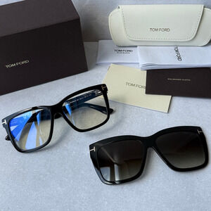 NEW Tom Ford FT6069-B Black Clip On Frames + Sunglasses